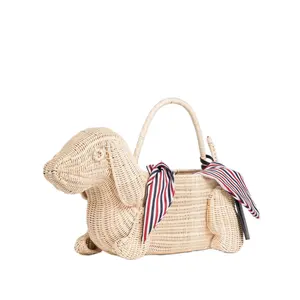 Factory Direct New Design Rattan Basket Animal Dog Shape With Handle For Children Basket Bag Wicker Or Storage Picnic Basket