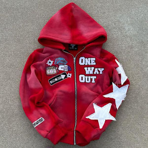 Haute qualité lavage à l'acide Streetwear Boxy recadrée en détresse Vintage broderie Patch sweat à capuche zippé français Terry à capuche personnalisé - Product Image 4