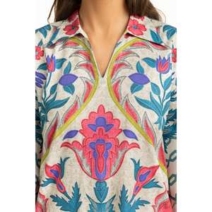 ชุดเซ็ตผ้าชีฟองหรูหราสไตล์โบฮีเมียนสำหรับผู้หญิง รุ่น IPST-55003 ลายดอกไม้ ชุด 2 ชิ้น คอเหลี่ยม ไซส์ XS สำหรับฤดูใบไม้ผลิ/ฤดูร้อน - Product Image 1