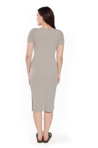 Robe moulante pour femme avec demi-manches et encolure dégagée sous le genou Spandex Fit en gris pour la fête et le style de tous les jours - Product Image 3