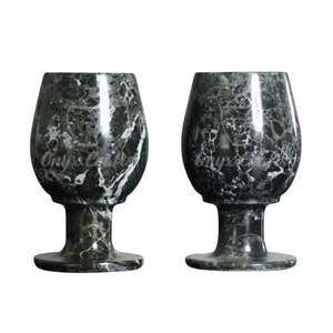 Paire de verres à vin en onyx gris, pierre naturelle polie, gobelets faits à la main, solides, écologiques, conformes aux normes FDA, vaisselle pour bar à domicile - Product Image 1