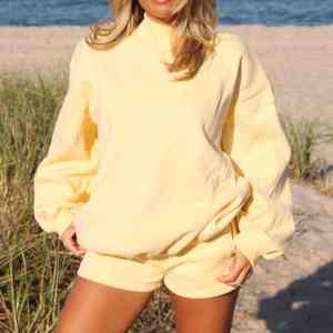 Butter Yellow Winter <b>Long</b> Mock Neck <b>Sweatshirt</b> & Oversized Sweatpants Set - Product Image 6