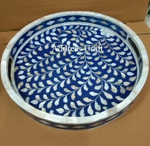 Bandeja decorativa con incrustaciones de hueso para decoración del hogar, accesorio de Ramadán Eid para servir en restaurantes y hoteles, bandeja de forma redonda con incrustación de hueso personalizada - Product Image 4