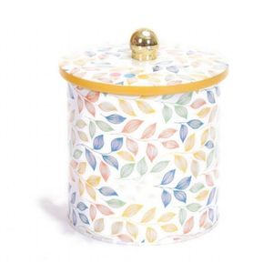 Kontensan EF14342 2.1L Metal Round Food Storage Canister with Knob Handle 140x150mm Leaf Pattern Design - Product Image 3