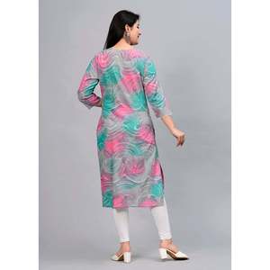 Kurta Casual Recta Rosa y Turquesa para Mujer, Tela Popelina Transpirable con Estampado Digital - Product Image 2