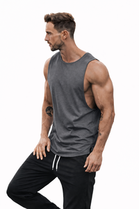 Débardeur de sport sans manches pour homme |   Débardeur en tissu délavé à l'acide, coupé et cousu |   Coton tricoté respirant |   Logo personnalisé imprimé OEM vierge - Product Image 3