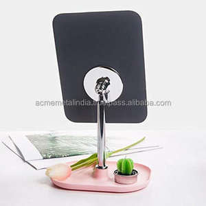 Metal Table Top Removable Handle Makeup Accent Vanity <b>Mirror</b> in Unique Baby Pink With <b>Tray</b> Stylish Decorative Living Room <b>Mirror</b> - Product Image 5