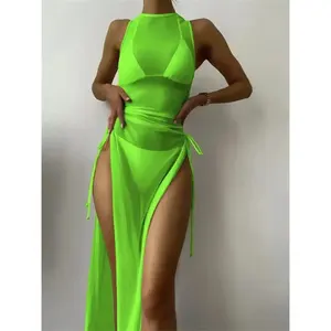 Conjunto de 3 piezas de accesorios de bikini de malla sin mangas sexy para cubrir el traje de baño - Product Image 1