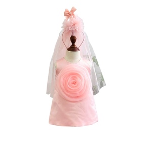 High Quality Customizable ODM 6-Piece Satin Crepe Beaded Off-Shoulder A-Line Dress <b>Bow</b> Set Lace for Princess Children Summer - Product Image 1