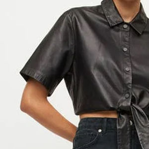 Top Selling Women <b>Leather</b> <b>Shirts</b> Newest Design Wholesale Street Wear Solid Women Button Down <b>Leather</b> <b>Shirts</b> - Product Image 4