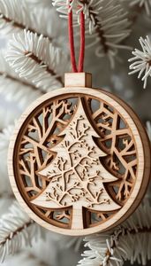 Adorno colgante de Navidad de madera rústica para decoración del hogar con diseño de patrón festivo pintado a mano - Product Image 5