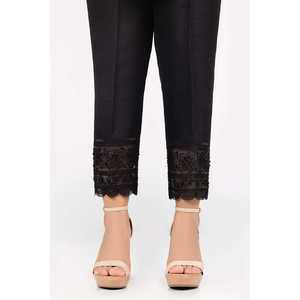 Pantalones de Seda Cruda 100% Negros, Bordados, Transpirables, Tipo Lápiz, con Cintura Alta, Estilo Casual, Cierre Elástico en la Cintura - Product Image 1
