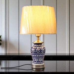 Màu xanh và trắng multani màu xanh gốm đèn bàn truyền thống làm bằng tay vải Shades cho phòng ngủ cổ điển Nhà hàng phòng khách - Product Image 3