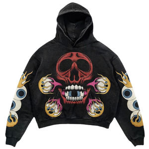 Sudadera con Capucha Vintage para Hombre, Lavada al Ácido, Bordada con Pedrería, de Alta Calidad, Estilo Holgado, Venta al Por Mayor - Product Image 3