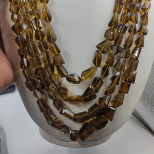 Collar de 4 hebras de cuentas facetadas de cuarzo de cerveza marrón natural con deslumbrantes pepitas marrones hechas a mano y elegantes - Product Image 1