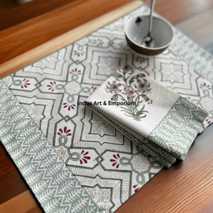 Manteles individuales de algodón estampados en bloque al por mayor con servilletas juego de 6 manteles individuales con 6 servilletas esteras hechas a mano Jaipuri - Product Image 5