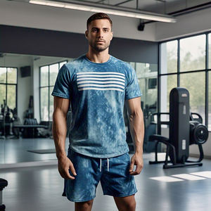 Conjunto de camiseta y pantalones cortos de lavado ácido para hombre, ropa deportiva para correr, ropa deportiva, camiseta de verano, pantalones cortos, conjunto de dos piezas para hombre - Product Image 3