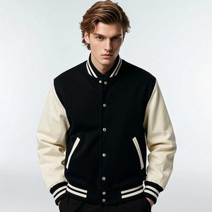 Veste d'université vintage pour hommes Vestes de baseball en cuir PU avec broderie en chenille sur les manches - Product Image 2