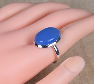 Qualité supérieure en gros véritable calcédoine bleue grande forme ovale pierres précieuses lunette réglage solide 925 bagues en argent Sterling bijoux - Product Image 2