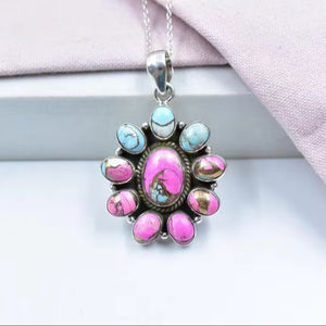 Adjustable Sterling Silver <b>Necklace</b> with Cotton <b>Candy</b> Dahlia Gemstone - Product Image 1
