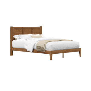 Base de Cama Moderna Minimalista de Madera Maciza de Teca con Almacenamiento, Cabecera Plana y Patas de Madera Cónicas - Product Image 3