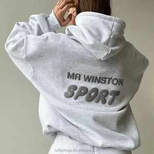 เสื้อมีฮู้ดโอเวอร์ไซส์สำหรับผู้หญิงผ้าคอตตอนปักลายแบบไม่มีเชือกหนา - Product Image 4