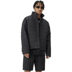 Chaqueta de Invierno Negra para Hombre, Acolchada, con Revestimiento, Diseño de Diamantes, Cuello Alto, Cierre de Cremallera, Larga, Estilo Urbano, Hecha a Medida, Venta al Por Mayor - Product Image 2