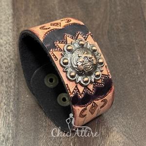 2025 Fashion Hand Tooled <b>Leather</b> Cuff <b>Bracelet</b> with Tribal Sunburst Concho Custom Genuine Cow <b>Leather</b> Wristband for Men & <b>Women</b> - Product Image 1