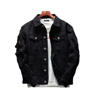 Veste Denim en Coton pour Homme Taille XL avec Boutons Trous Déchirés Poches Hip Hop Streetwear Décontracté d'Automne Teint Style Hip Hop - Product Image 4