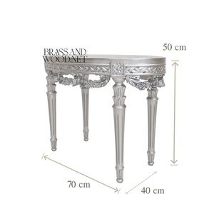 Mesa Auxiliar Redonda Plateada de Lujo con Ramo Floral Azul Pintado a Mano y Detalles Tallados Ornamentados para Decoración Clásica de Esquinas del Hogar - Product Image 4