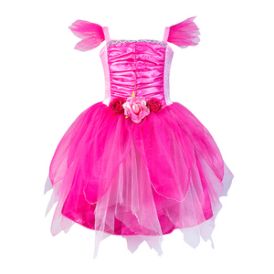 Stokta Çocuklar İçin Sıcak Pembe Gül Peri Kostümü Saten Gövde ve Tül Etek - Product Image 6