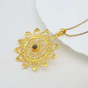 New Design Labradorite Pendant Tribal Floral Necklace Boho Brass Jewelry For Women 18k Gold Plated Sacred Geometry Wholesale - Product Image 3