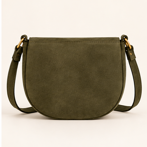 Sac bandoulière en daim véritable pour femme, modèle selle, olive, logo personnalisé, OEM ODM, vente en gros, fermeture à rabat, quincaillerie or/argent, collection 2026 - Product Image 3