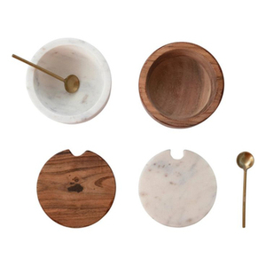 Juego de sal y pimienta con tapa de mármol y madera hecha a mano con cuchara, diseño redondo de tendencia, azucarero para té, accesorios de comedor de cocina - Product Image 3