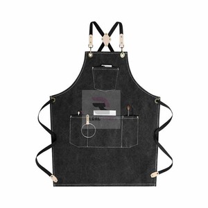 Delantal de barbero sin mangas cómodo ajustable poliéster impermeable personalizado con cuero PU incluye algodón y materiales de mezclilla - Product Image 3