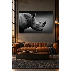 Impression sur toile de profil de rhinocéros noir et blanc Fida - Product Image 1