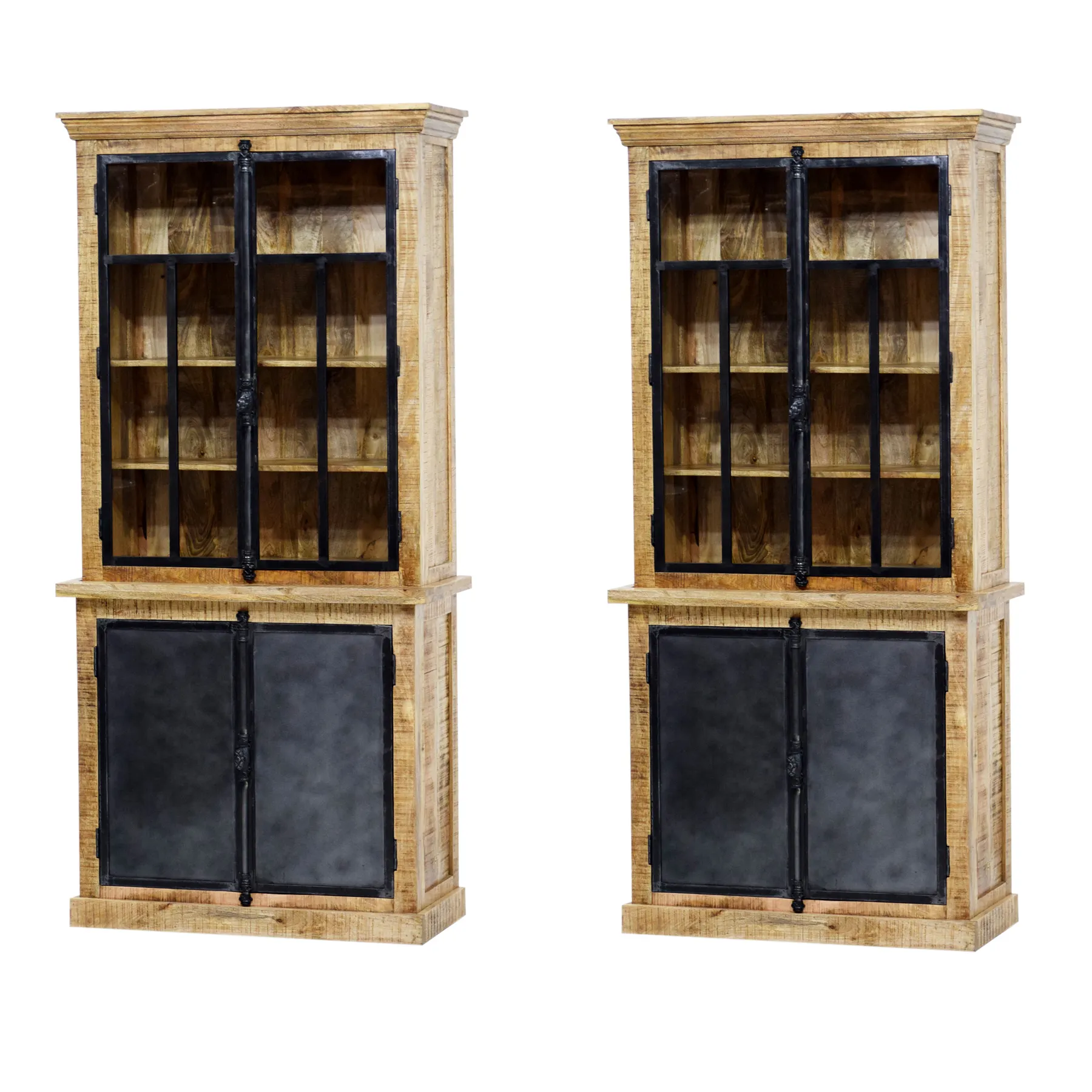 Bois de manguier naturel, porte en verre et porte coulissante en fer, tiroirs de rangement, clapier, buffet, grande armoire pour meubles de salon