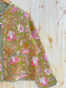 Indian Hand Block Print <b>Quilted</b> Cotton Jacket for Women Floral Pattern Reversible Button Coat Casual Outerwear Breathable Jersey - Product Image 5