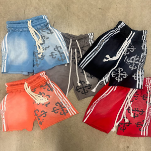 DTG Printing Zipper Hoodie Jacket Acid Washed Ensemble short évasé à double taille et sweat à capuche Sun Faded Custom Sweat Suit - Product Image 4