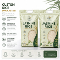 Bolsas de Embalaje de Arroz Impresas Personalizables, Bolsas con Cierre y Ventana, Aptas para Alimentos, con Asas, para 1-5 kg de Arroz