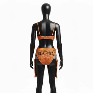 Conjunto de Bikini para Mujer, 180 GSM, Poliéster y Spandex Elástico, Malla Naranja con Pedrería, Transferencia Térmica, Logotipo Personalizado - Product Image 2