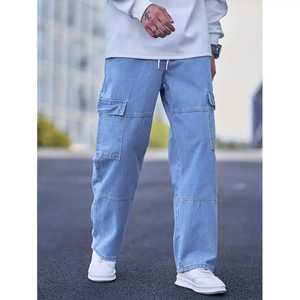 Jeans Cargo pour hommes à la mode coupe ample pantalon en Denim Durable poches utilitaires pour Hip Hop gothique fête aventures en plein air vêtements de travail - Product Image 3