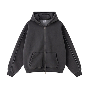 Manteau à capuche avec fermeture éclair complète Épaule tombante Loose Unisex Cotton Men Hoodie for Boy - Product Image 4