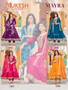 Robe Anarkali traditionnelle avec pantalon Dupatta Vichitra soie avec broderie lourde intérieure en coton idéal pour les mariages tenue de fête - Product Image 6
