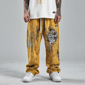 Pantalones Deportivos de Felpa para Hombre, Corte Recto, Gruesos, Ecológicos, Estilo Vintage, Lavado a la Piedra, Estampado de Diamantes de Imitación, con Cordón Ajustable - Product Image 5