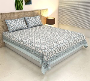 Rajasthani main bloc imprimé Double taille drap de lit avec 2 taie d'oreiller drap de lit au meilleur prix 100% coton de qualité d'exportation - Product Image 1