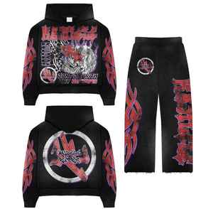 Conjunto de Sudadera con Capucha de Forro Polar 100% Algodón, Lavado Ácido, Transpirable y Resistente al Viento, con Logotipo Personalizado, Ecológico, de Alta Calidad, para Hombre, para Gimnasio en Invierno - Product Image 4