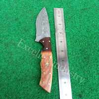 Diseño personalizado hecho a mano Damasco acero caza Skinner cuchillo de hoja fija mango de madera con Funda de cuero gratis