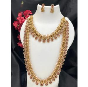 Impresionante Juego de Collar y Aretes con Piedras Chapadas en Oro de Primera Calidad, Estilo Clásico para Mujer, para Compromiso, Fiesta, Boda, Tradicional - Product Image 1