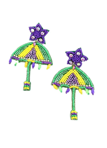 Mardi Gras Indian-Inspired Earrings <b>Butterfly</b> Embroidery Multi-Color Seed <b>Beaded</b> Clip-On Design Classic Pearl Purple Yellow - Product Image 5